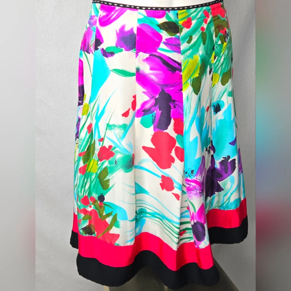 Peter Nygård 100% Silk Artistic Floral‎ A-Line Skirt Size 10 NWOT
